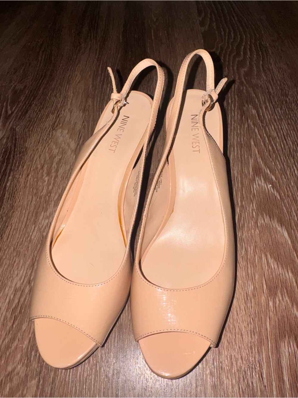 Nine West Beige Open-Toe Slingback Heels